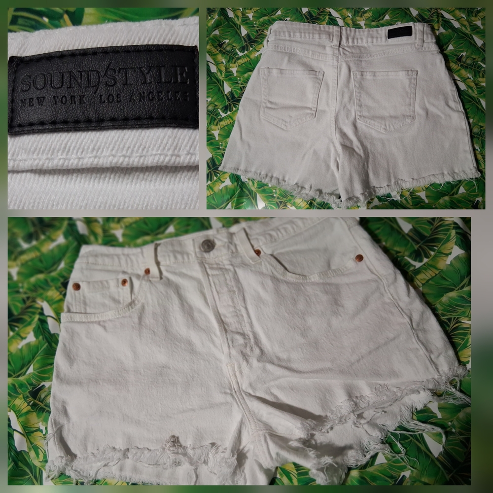 🔥Sound Style High Rise Women's Frayed White Jean Shorts Size 8 EUC & FREE GIFT